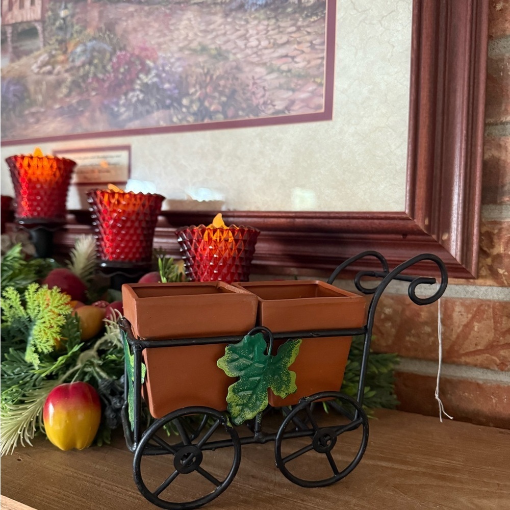 Vintage 1985 Brown and Black Decor Cart with Rustic Accents